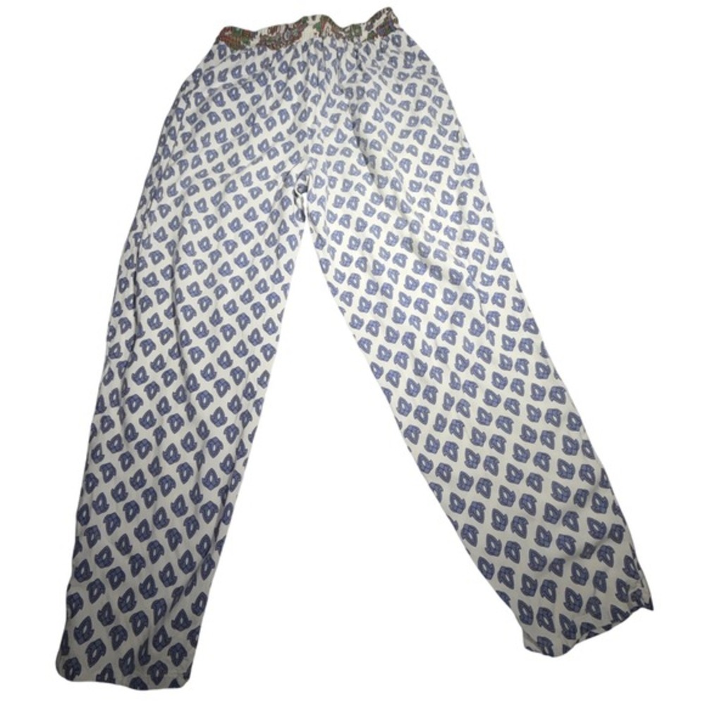 Voyou‎ Rayon Mixed Print Pajama Lounge Pants Blue White Paisley Boho Small - Picture 2 of 6